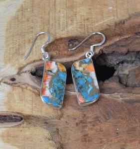 Boucles d'oreilles en argent sterling avec turquoise et cuivre, faites à la main, bijoux en pierres précieuses, cadeau élégant pour femmes - Product Image 1