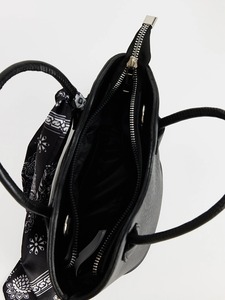 Sac seau mini élégant pour femme en cuir PU noir avec foulard Paisley, petit sac fourre-tout vintage, pochette à poignée supérieure, OEM - Product Image 2