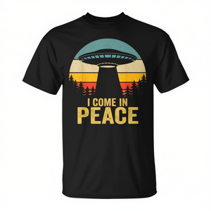 I Come In Peace <b>Alien</b> <b>T</b>-<b>Shirt</b> Retro UFO Design Unisex Adult Size - Product Image 2