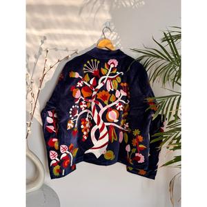 Veste réversible en velours inspirée de l'automne et du printemps, patchwork japonais, satin floral, lin, cuir, polyester/coton, taille XL, vêtement d'extérieur - Product Image 1