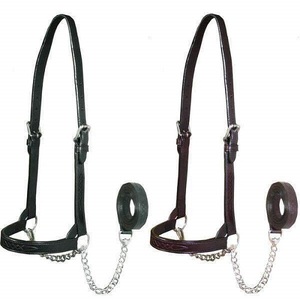 New and Improved Premium Flat Fancy Stitch Leather Cattle Show <b>Halter</b> With Matching Chain Lead Multifunctional - Product Image 1