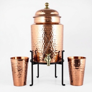 Hammered Heavy Copper <b>Water</b> <b>Dispenser</b> with Glass for Sale Shiny Surface Metal Stand for Home and <b>Office</b> tank for Sale - Product Image 3