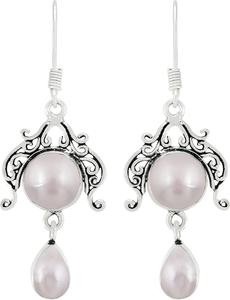 Pendientes de piedras preciosas de perlas Pendientes de perlas redondas de Plata de Ley 925 sólida para mujeres y niñas, Pendientes colgantes de plata, Pendientes de plata - Product Image 2