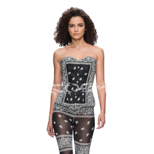 Ensemble corset et leggings assortis imprimé bandana noir style défilé, sublimation numérique |   Ensemble corset 2 pièces en gros - Product Image 4