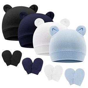 Ensemble <span class=keywords><strong>bonnet</strong></span> et gants pour nouveau-né, bouton réglable, unisexe, pour bébés de 0 à 6 mois, garçons et filles, en spandex/coton - Product Image 1