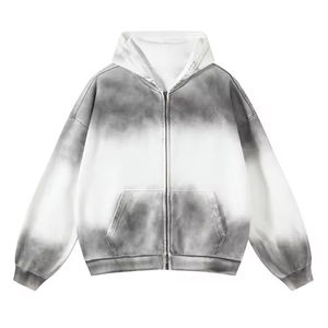 Wholesale basic cotton blended Streetwear Washed <b>Vintage</b> Hooded Sweatshirt <b>Zip</b> <b>Up</b> breathable <b>Hoodie</b> Long-sleeved Tie dye <b>Hoodie</b> - Product Image 1