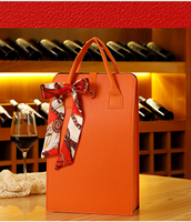 Bolsas de Vino Rojas Bordadas en Piel Sintética para 2 Botellas, Regalo Empresarial, Porta Botellas de Vino de Lujo