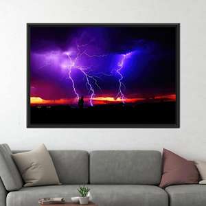 ผ้าใบพิมพ์ลายสวยงาม: ภาพศิลปะติดผนังพายุสายฟ้า, ท้องฟ้าสีม่วงพร้อมฟ้าร้อง,1P:กรอบสีดำ - Product Image 1