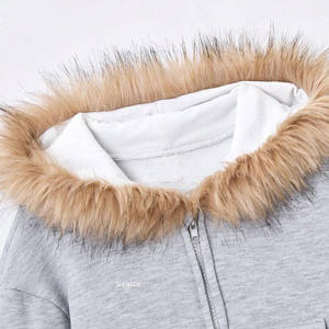 Sweat à capuche uni vierge personnalisé à fermeture éclair courte Imitation vieux carré Sweat à capuche en coton lourd Sweat à capuche en imitation fourrure pour hommes - Product Image 4