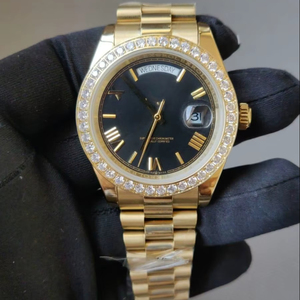 Moda 41mm tono dorado Acero inoxidable diamante en bisel esfera romana hecho reloj automático mecánico para hombres moda - Product Image 1