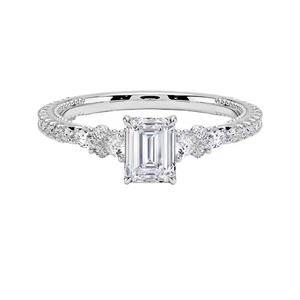 Bague solitaire Moissanite en argent sterling S925 pour le désherbage Bague en diamant Moissanite taille émeraude Placage Fiançailles - Product Image 4