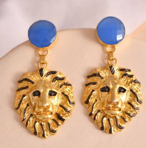 High Quality Customized 18K Gold Plated with Natural Gemstone Aqua Chalcedony Fashion Stud Earrings Fashion <b>Jewelry</b> - Product Image 1