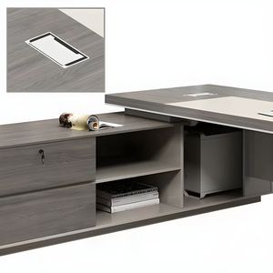 Bureau de direction moderne en forme de L, en bois durable, personnalisable, grand bureau d'angle gris pour cadre - Product Image 3
