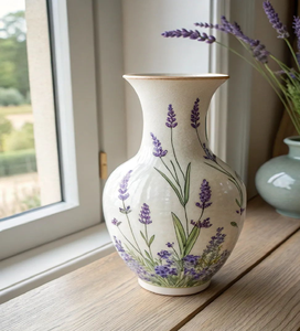 Un grand vase en céramique de forme ondulée avec des rayures bleues verticales audacieuses, parfait pour une maison à thème contemporain, à des prix de gros. - Product Image 4