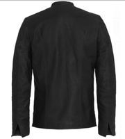 Veste en cuir noir solide pour homme, fabriquée sur mesure en peau de mouton véritable, style motard décontracté pour l'hiver, avec fermeture éclair