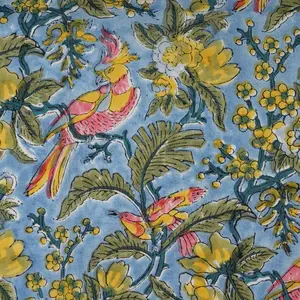 Tendencia nueva pizarra azul Oliva Verde oro amarillo indio mano bloque Floral impreso tela de algodón cortinas vestidos de mujer