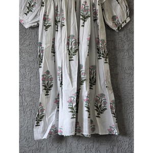 Vintage Sage Pink Floral Cotton Maxi <b>Dress</b> Hand-Block Inspired Boho Style <b>Elastic</b> Waist Breathable Summer ODM <b>Dress</b> for Leisure - Product Image 6