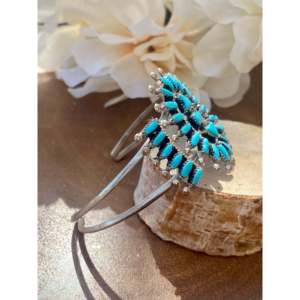 Evonne Hustitto Zuni Turquoise & Sterling <b>Silver</b> Needlepoint Cluster <b>Cuff</b> <b>Bracelet</b> Fashionable Accessory - Product Image 3