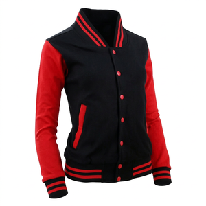 เสื้อแจ็คเก็ตวาร์ซิตี้สีแดงดำ แบบยูนิเซ็กส์ สไตล์เพรปปี้ ปกคอพับ แขนยาวปกติ ผ้าโพลีเอสเตอร์ สีพื้น ปิดด้วยกระดุม เหมาะสำหรับใส่ในฤดูใบไม้ร่วง - Product Image 1