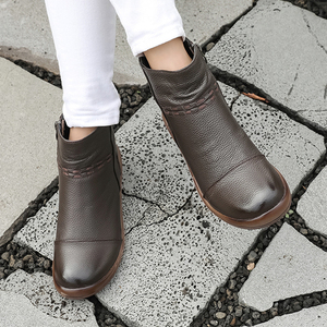 JSHOE-Botines de Piel Auténtica para Mujer, Zapatos Informales de Invierno, Cómodos, Forrados de Lana, Estilo Coreano, Antideslizantes, con Cremallera Lateral Cálida - Product Image 4