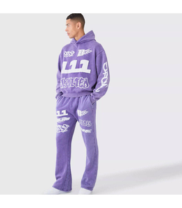 Traje de chándal lavado ácido Fabricante Logotipo personalizado Chándal de moda para hombre Bloque de color Conjunto de dos piezas con capucha - Product Image 1