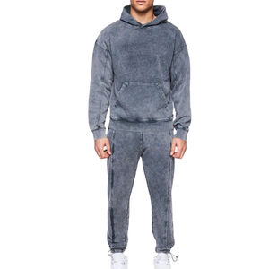 Nuevo Chándal de Invierno para Hombre, Tendencia, con Pedrería, Lavado Ácido, Color Sólido, 100% Algodón, Logotipo Totalmente Personalizado - Product Image 1