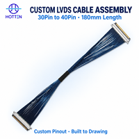 Kabel LVDS Rakitan Hotten Custom 30Pin ke 40Pin 180mm untuk Layar LCD