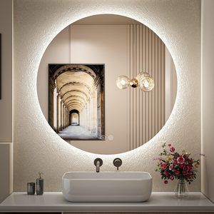 Espejo redondo con retroiluminación LED para tocador, iluminación de baño regulable, espejo montado en la pared de 6000K con luz, antivaho - Product Image 1
