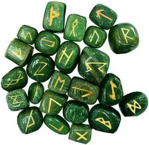 ชุดหินรูนหยกสีเขียวธรรมชาติสไตล์ฮวงจุ้ยแกะสลักคริสตัลอักษรรูนเพื่อการทำนายการทำสมาธิ - Product Image 3