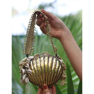 Handcrafted Brass Luxury Fashion <b>Clutch</b> Bag Women Elegant Pearl Tassel <b>Wedding</b> Party Purse Traditional Design Wholesale India - Product Image 2
