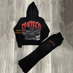 Ensembles de sweat à capuche et de pantalons pour hommes respirant biologique 420 coton GSM élégant sérigraphie personnalisée surdimensionné à capuche garçons pantalon évasé - Product Image 2