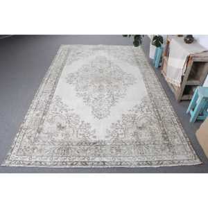 Alfombra Turca Vintage, Alfombra Grande de 5.7x9.4 pies, Alfombra de Lana con Puntos Blancos y Grises - Product Image 1