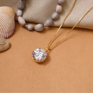 Trendy Gold Plating Solitaire Cubic Zirconia <b>Necklace</b> for Women Stainless Steel <b>Christian</b> Cross Flower Heart Chains Gift - Product Image 3