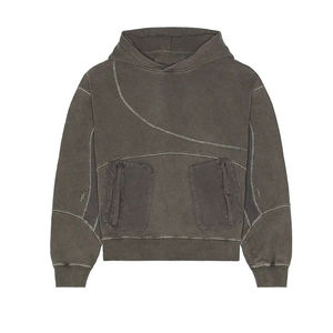 เสื้อฮู้ดลายสก็อตผู้ชาย แขนยาว ทรงหลวม มีกระเป๋า เสื้อฮู้ดลำลองมีสไตล์ เสื้อฮู้ดลายตาราง เสื้อฮู้ดผู้ชายแบบดิสเทรส - Product Image 3