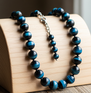 Collar con cuentas de ojo de tigre azul de alta calidad para mujer 18 pulgadas plata 925 cerradura diseño anudado a mano accesorio de moda regalo - Product Image 5