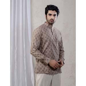 Kurta court en coton imprimé décontracté pour hommes avec manches longues - Product Image 4