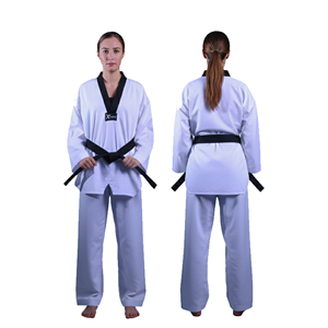Traje de Taekwondo Dobok Profesional Personalizado 2026, Ligero, Transpirable y Cómodo, de Poliéster Blanco y Negro con Cuello en V, para Artes Marciales - Product Image 2