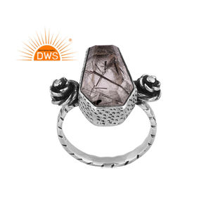 แหวนอัญมณีสีดำธรรมชาติสีเงินแท้ออกซิไดซ์ - Product Image 1