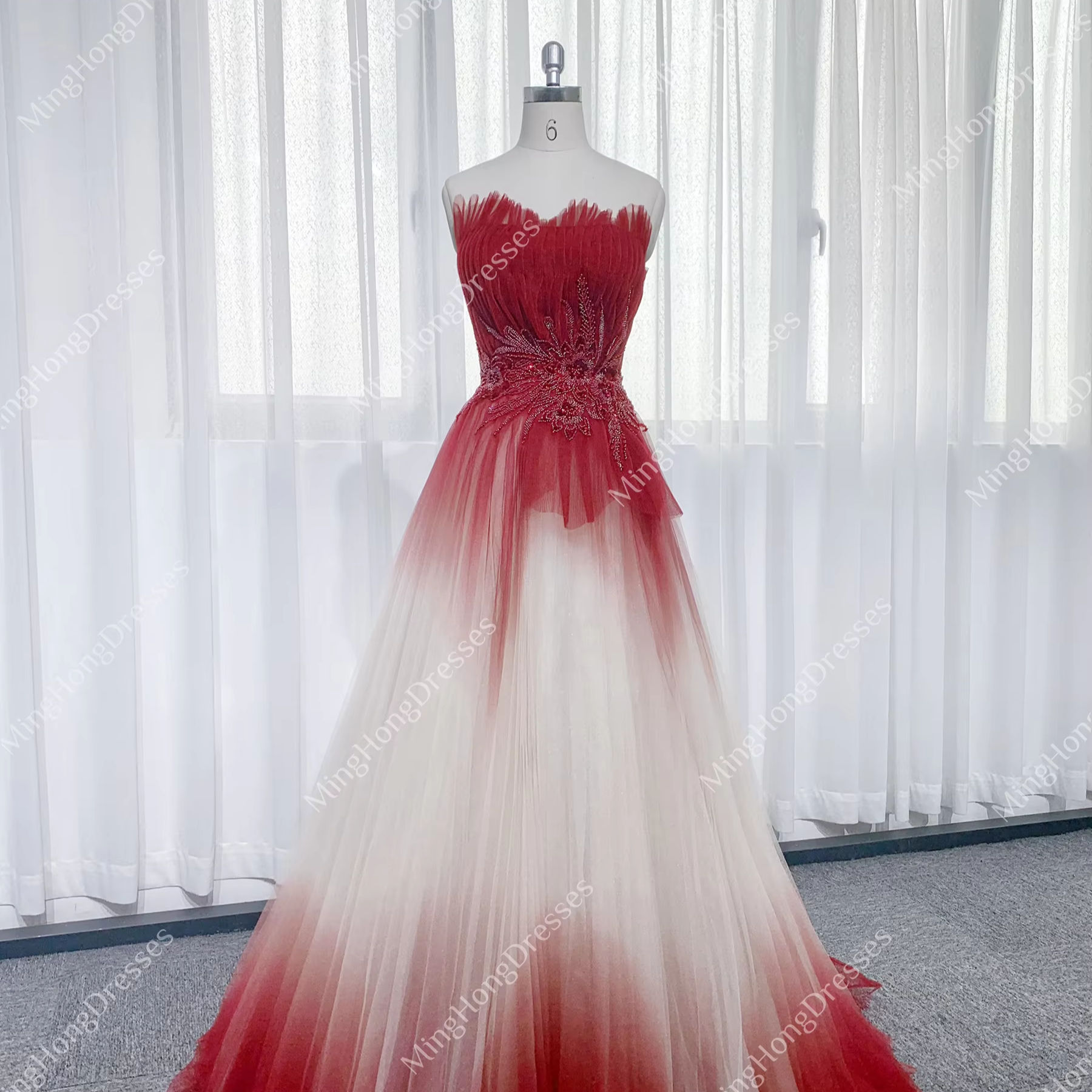 White And Red Ombre Wedding Dress White By Vera Wang Ombre Tulle