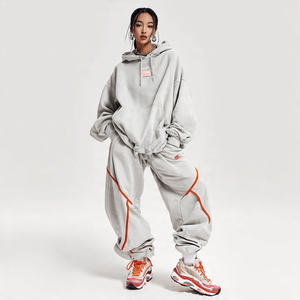 Conjunto Deportivo de Invierno con Estampado, Hombros Caídos, Pantalones Deportivos Holgados, Sudadera con Capucha, Ropa Urbana, Transpirable, Ecológica, Talla Grande - Product Image 2