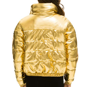High Street Custom Elastic Bottom Cuff Full Zip Metallic Shiny Gold Quilted Waterproof Windproof Plain Dyed Puffer Jacket <b>Winter</b> - Product Image 5