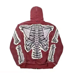 Sweat à capuche personnalisé surdimensionné 100% coton polaire sweat à capuche zippé en détresse patch appliques broderie logo sweat à capuche unisexe - Product Image 2