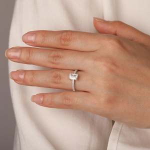 Jeulia Rhodium Plated Sterling <b>Silver</b> <b>Emerald</b> Cut Vintage Gemstone Engagement <b>Ring</b> - Product Image 5