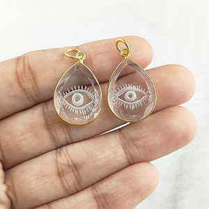 Crystal <b>Quartz</b> Evil Eye Engraved Gemstone Pendant With Gold Vermeil Bezel Fashionable Fine Pendants Charms Jewelries Wholesaler - Product Image 1
