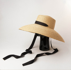 หมวกฟางปีกกว้างสไตล์หรูหราหรูหราหรูหราสายรัดคางยาวริบบิ้นแฟชั่นทันสมัยป้องกันรังสียูวีฉากสบายๆ - Product Image 3