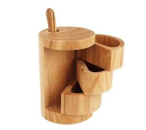 Double <b>Stackable</b> Olive Wood Salt Cellar Swivel Lid Kitchen Seasoning Container Gourmet Spice <b>Box</b> Handcrafted <b>Storage</b> Pots Unique - Product Image 4