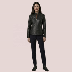 Veste de motard en similicuir noir pour femme, vente en gros, par Novenza - Product Image 5