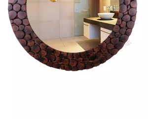Espejo de madera Baño redondo Decoración colgante de pared de madera Espejo de maquillaje moderno de Azora Industries - Product Image 5