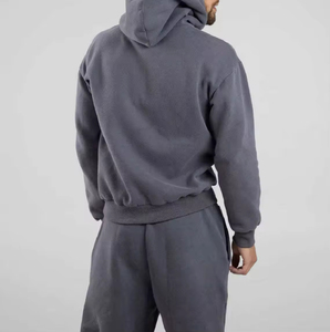 Survêtements pour femmes en deux pièces surdimensionnés avec ceinture en dentelle brodée personnalisée, lavage à l'acide, 100% coton molletonné OEM - Product Image 6