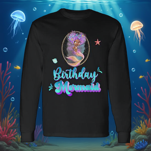 T-shirt à manches longues sirène pour anniversaire, motif princesse afro mignon, tenue d'anniversaire pour enfants - Product Image 3
